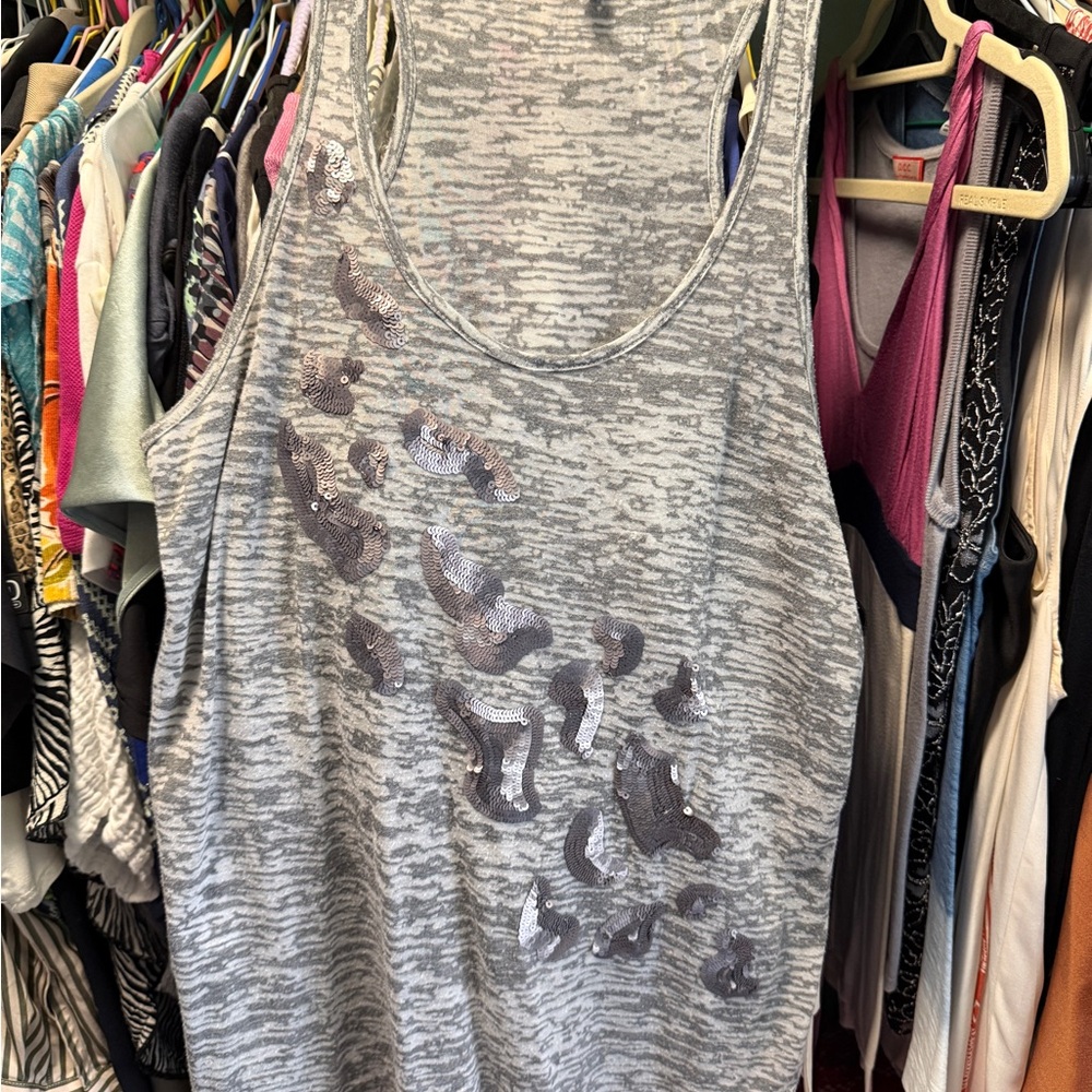 BCBGMaxAzria Gray Tank Top with Sequin Accents